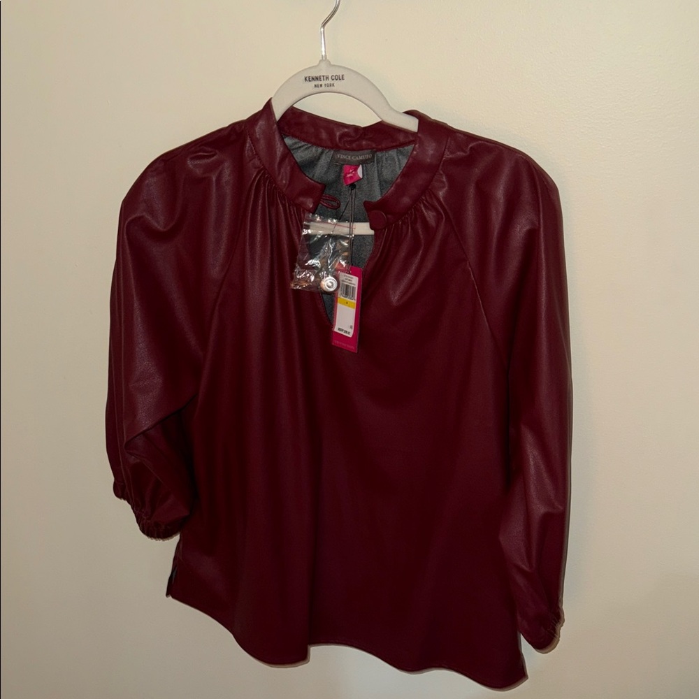 Vince Camuto red leather long sleeved top